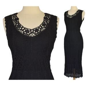 Vintage 90s Crocheted Knit Black Maxi Dress, Kroshetta by Papillon, Medium